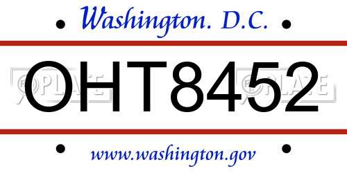 OHT8452 District Of Columbia License Plate