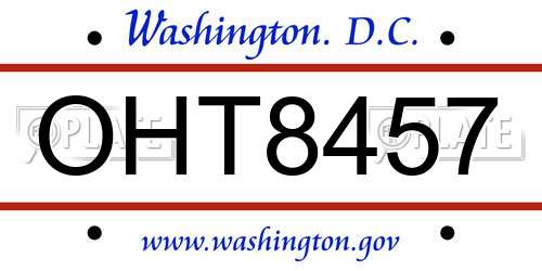 OHT8457 District Of Columbia License Plate