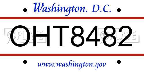 OHT8482 District Of Columbia License Plate