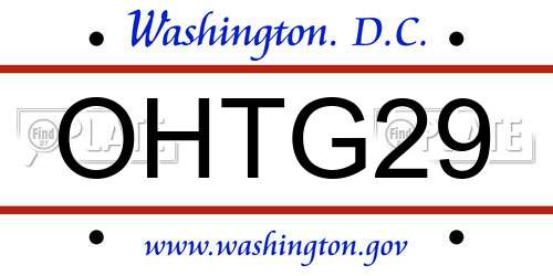 OHTG29 District Of Columbia License Plate