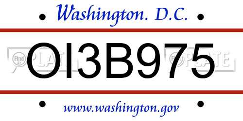 OI3B975 District Of Columbia License Plate