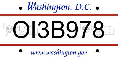 OI3B978 District Of Columbia License Plate