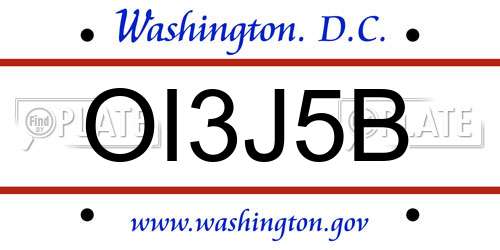 OI3J5B District Of Columbia License Plate