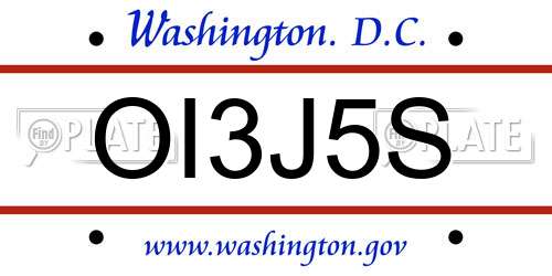 OI3J5S District Of Columbia License Plate