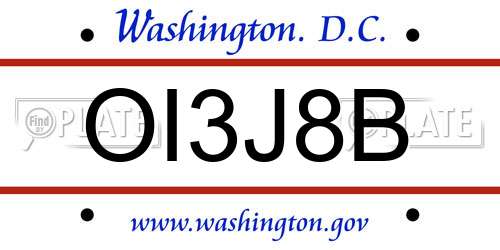 OI3J8B District Of Columbia License Plate