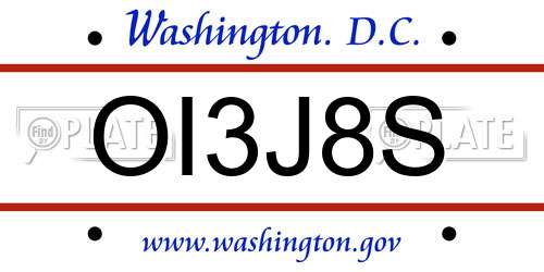 OI3J8S District Of Columbia License Plate