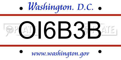 OI6B3B District Of Columbia License Plate