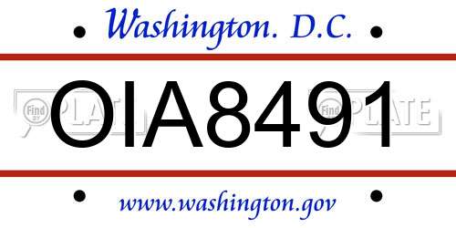 OIA8491 District Of Columbia License Plate
