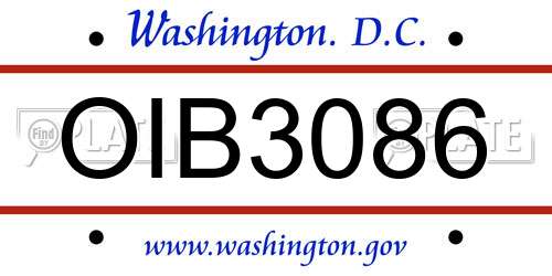 OIB3086 District Of Columbia License Plate