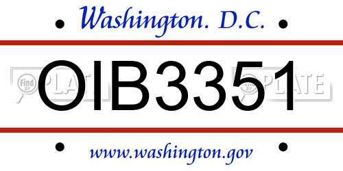 OIB3351 District Of Columbia License Plate