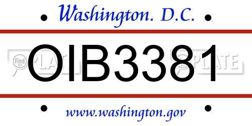 OIB3381 District Of Columbia License Plate