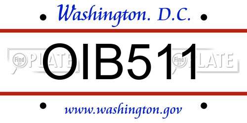 OIB511 District Of Columbia License Plate