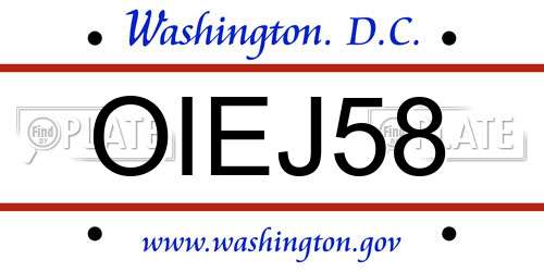 OIEJ58 District Of Columbia License Plate
