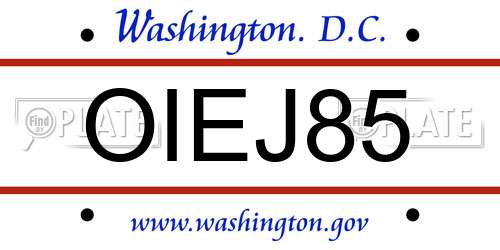 OIEJ85 District Of Columbia License Plate