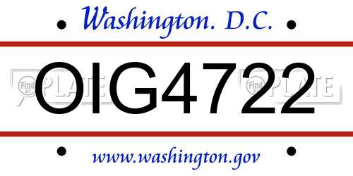 OIG4722 District Of Columbia License Plate