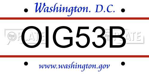 OIG53B District Of Columbia License Plate
