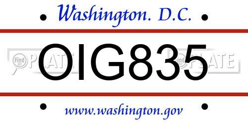 OIG835 District Of Columbia License Plate