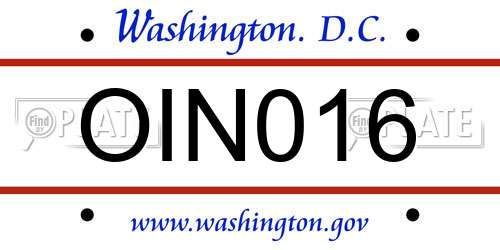 OIN016 District Of Columbia License Plate