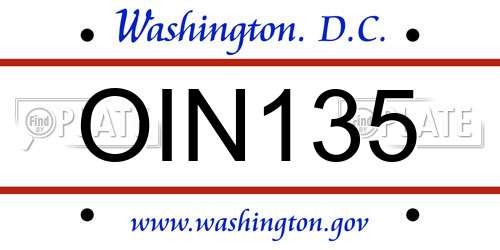 OIN135 District Of Columbia License Plate