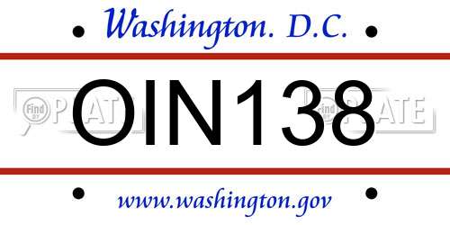 OIN138 District Of Columbia License Plate