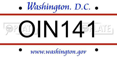 OIN141 District Of Columbia License Plate