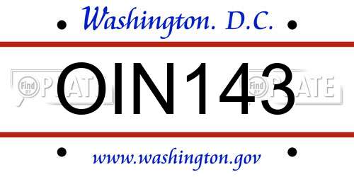 OIN143 District Of Columbia License Plate