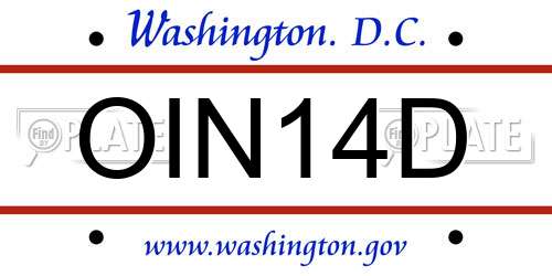 OIN14D District Of Columbia License Plate