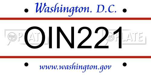 OIN221 District Of Columbia License Plate