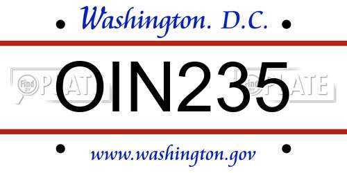 OIN235 District Of Columbia License Plate