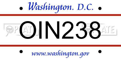 OIN238 District Of Columbia License Plate