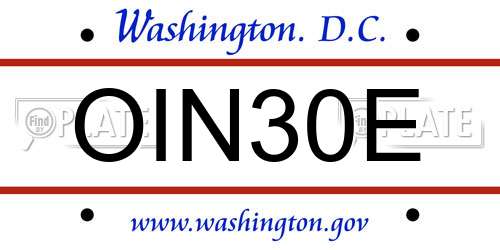 OIN30E District Of Columbia License Plate