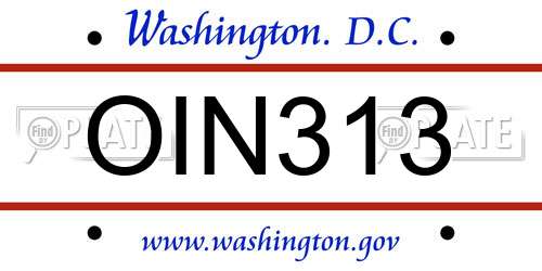 OIN313 District Of Columbia License Plate