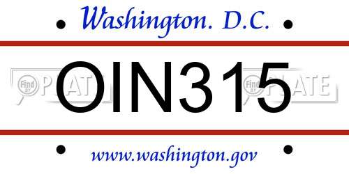 OIN315 District Of Columbia License Plate