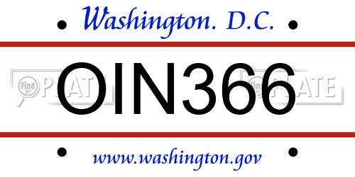 OIN366 District Of Columbia License Plate