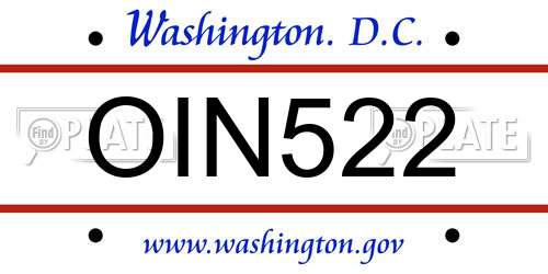 OIN522 District Of Columbia License Plate
