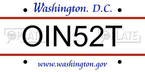 OIN52T District Of Columbia License Plate