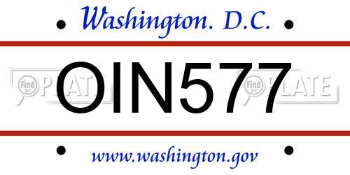 OIN577 District Of Columbia License Plate