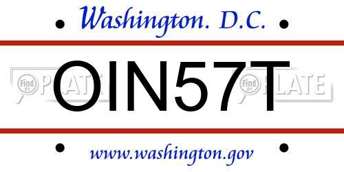 OIN57T District Of Columbia License Plate