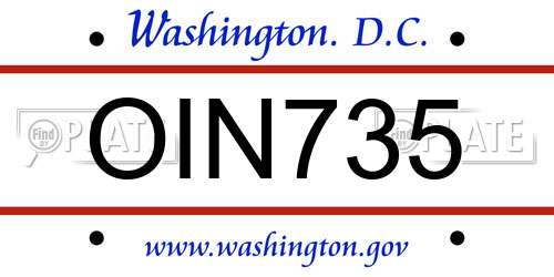 OIN735 District Of Columbia License Plate