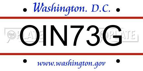 OIN73G District Of Columbia License Plate
