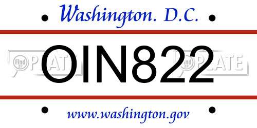 OIN822 District Of Columbia License Plate