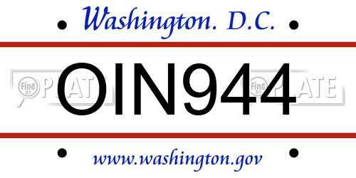 OIN944 District Of Columbia License Plate