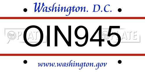 OIN945 District Of Columbia License Plate