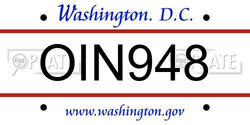 OIN948 District Of Columbia License Plate