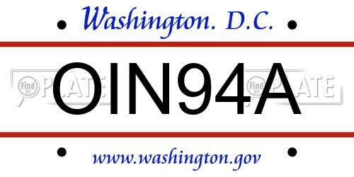 OIN94A District Of Columbia License Plate