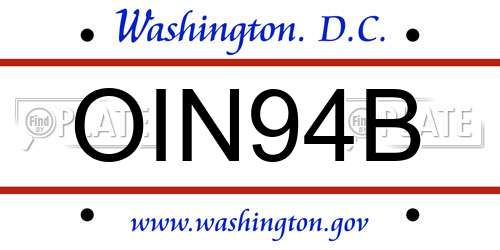 OIN94B District Of Columbia License Plate