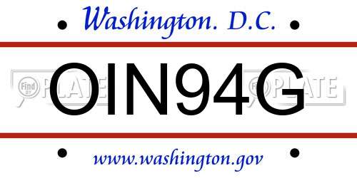 OIN94G District Of Columbia License Plate
