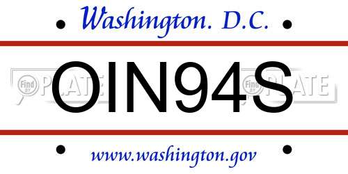 OIN94S District Of Columbia License Plate