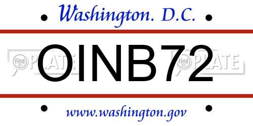 OINB72 District Of Columbia License Plate