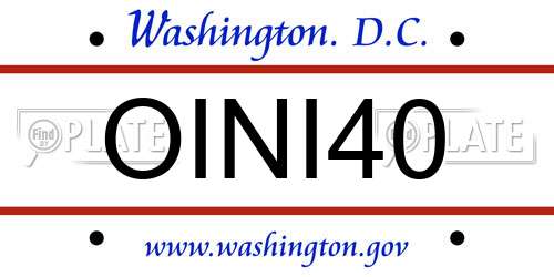 OINI40 District Of Columbia License Plate